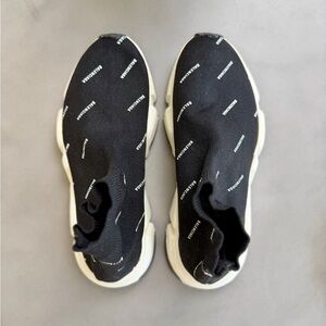 Balenciaga Speed Trainer Logo Sock Sneakers Black White Size 37